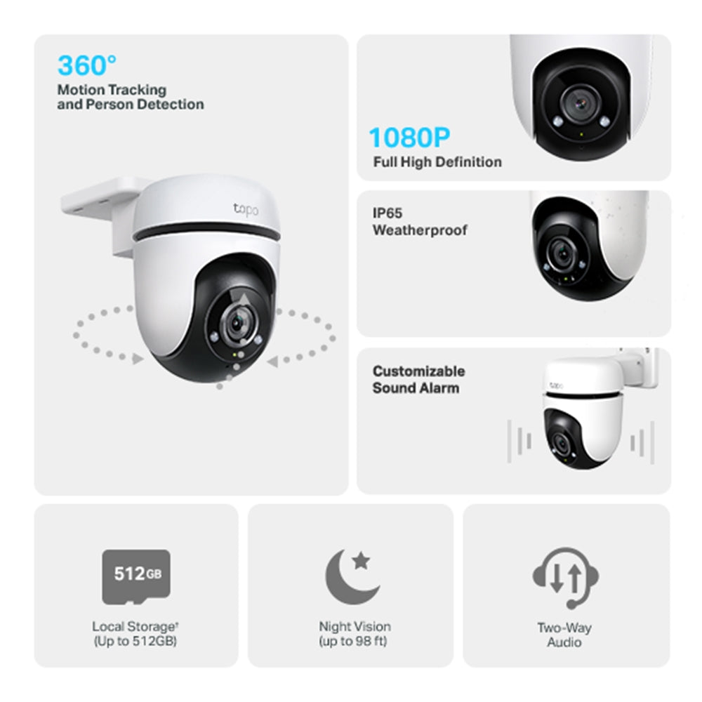 Tapo C500 Outdoor Pan/Tilt Security Wi-Fi Camera, 1080P Full HD, 360° Visual