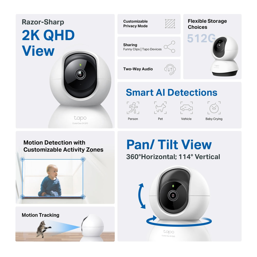 Tapo C220, 2K QHD Pan/Tilt Indoor Cam, Twin Pack