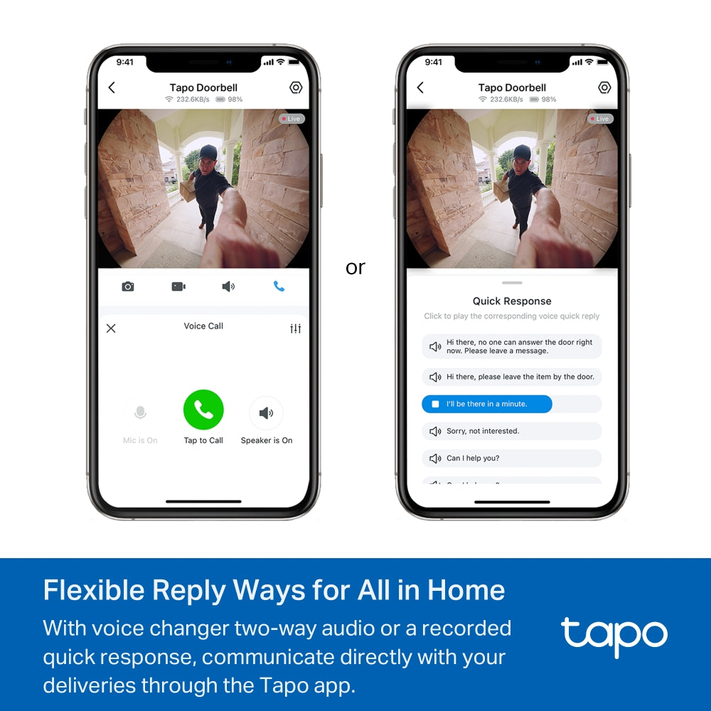 Tapo D235 Wired or Battery Video Doorbell + Chime Included