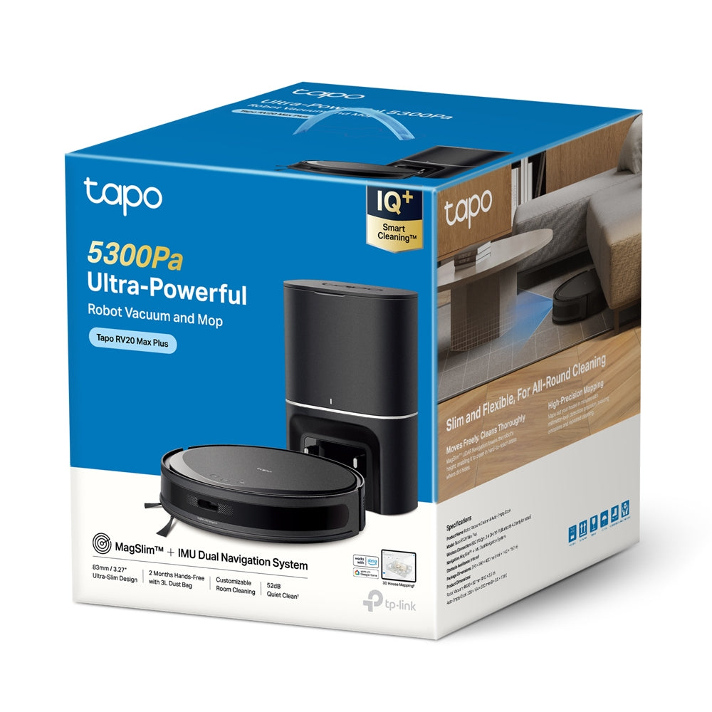 Tapo RV20 Max Plus Ultra Slim Robot Vacuum Cleaner & Mop with Auto-Empty Dock