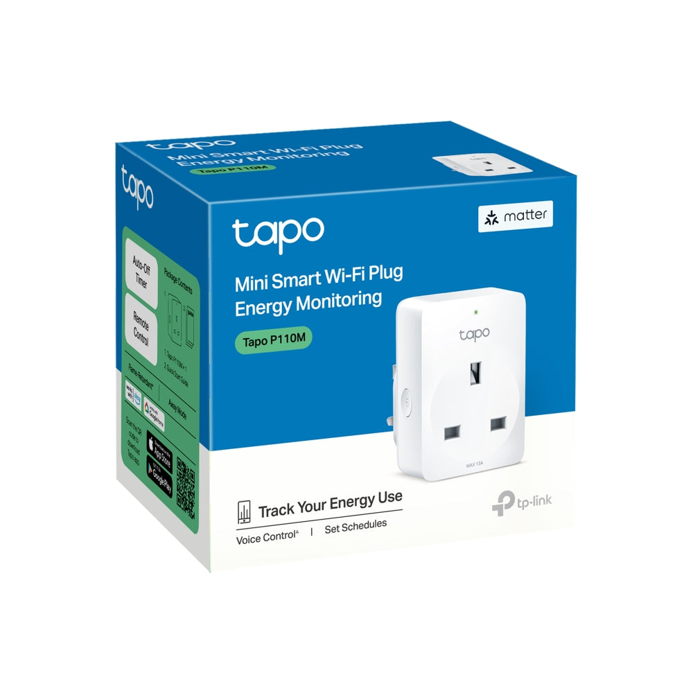 Tapo P110M Matter Compatible Mini Smart Wi-Fi Plug, Energy Monitoring