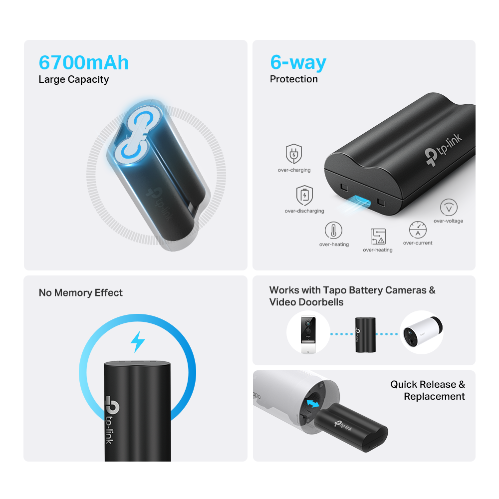 Battery Pack, Work with Battery Cam and Doorbell, Quickly charged, Tapo A100