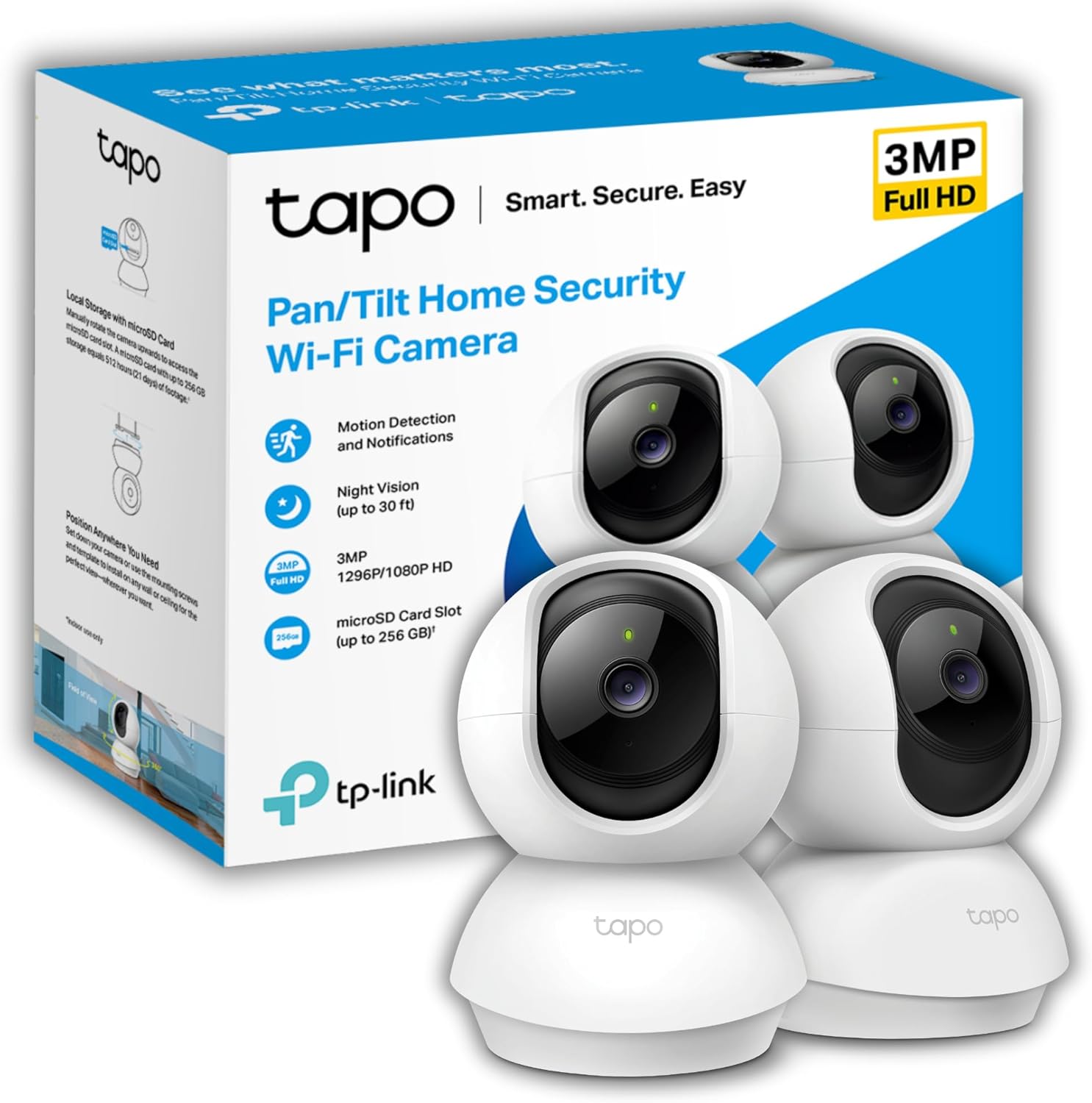 Tapo C210P2 Indoor 2K Pan/Tilt/Zoom Security Camera Set with Advanced Night Vision