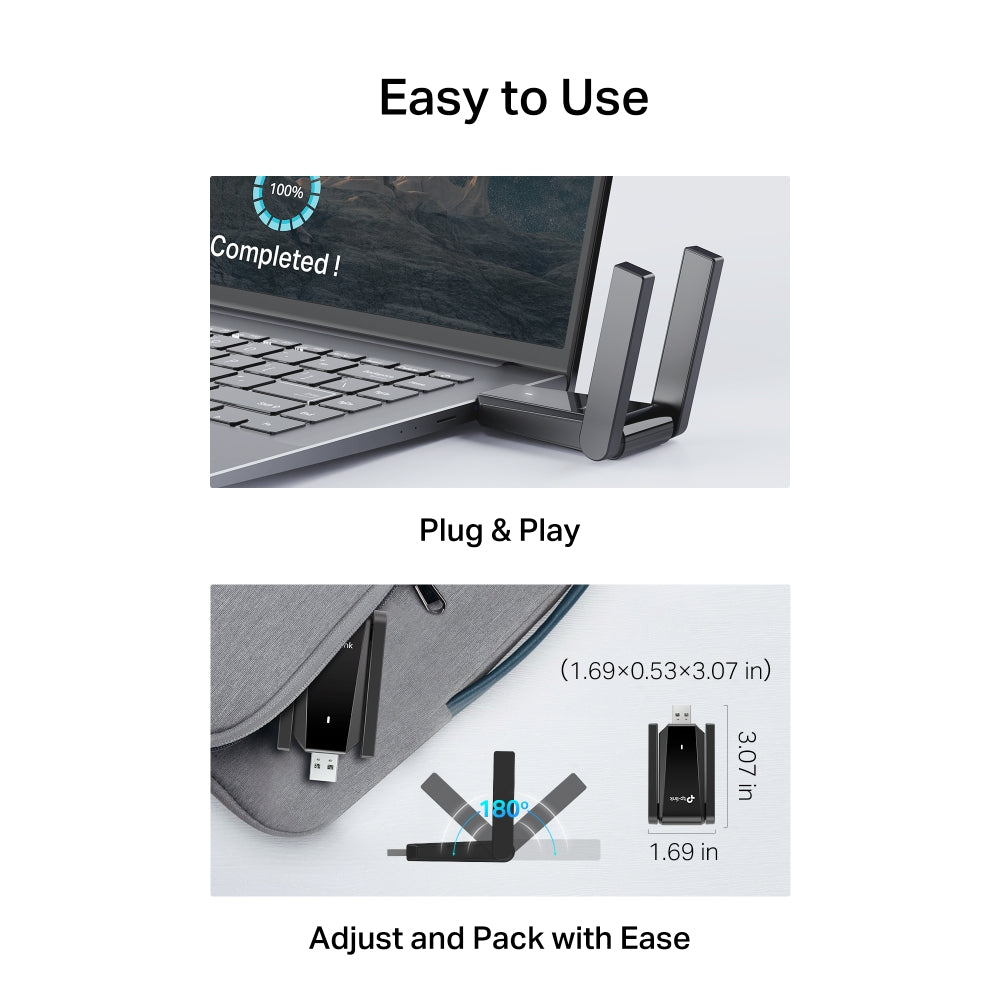 Archer T5U Plus, AC1300 Dual Antennas High Gain Wireless USB Adapter