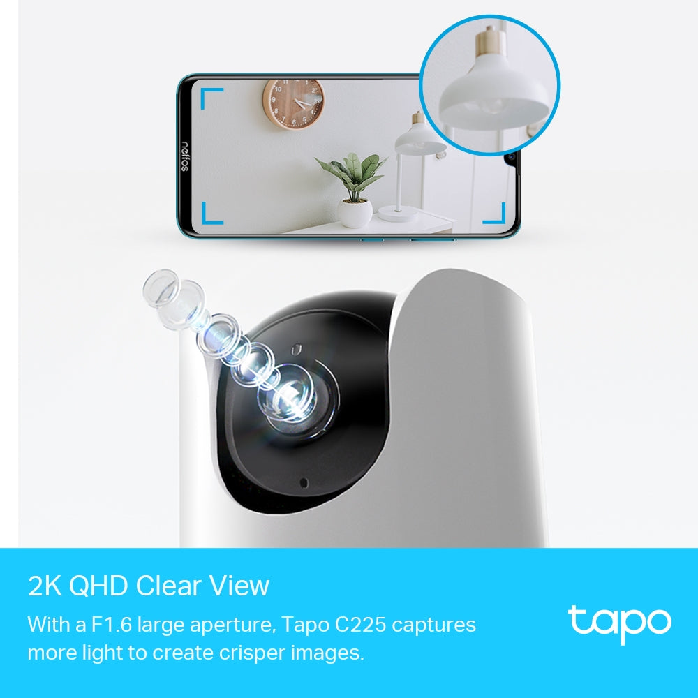 Tapo C225, 2K QHD + HDR Live View, Colour Night Vision, Pan/Tilt Indoor Cam, Twin Pack