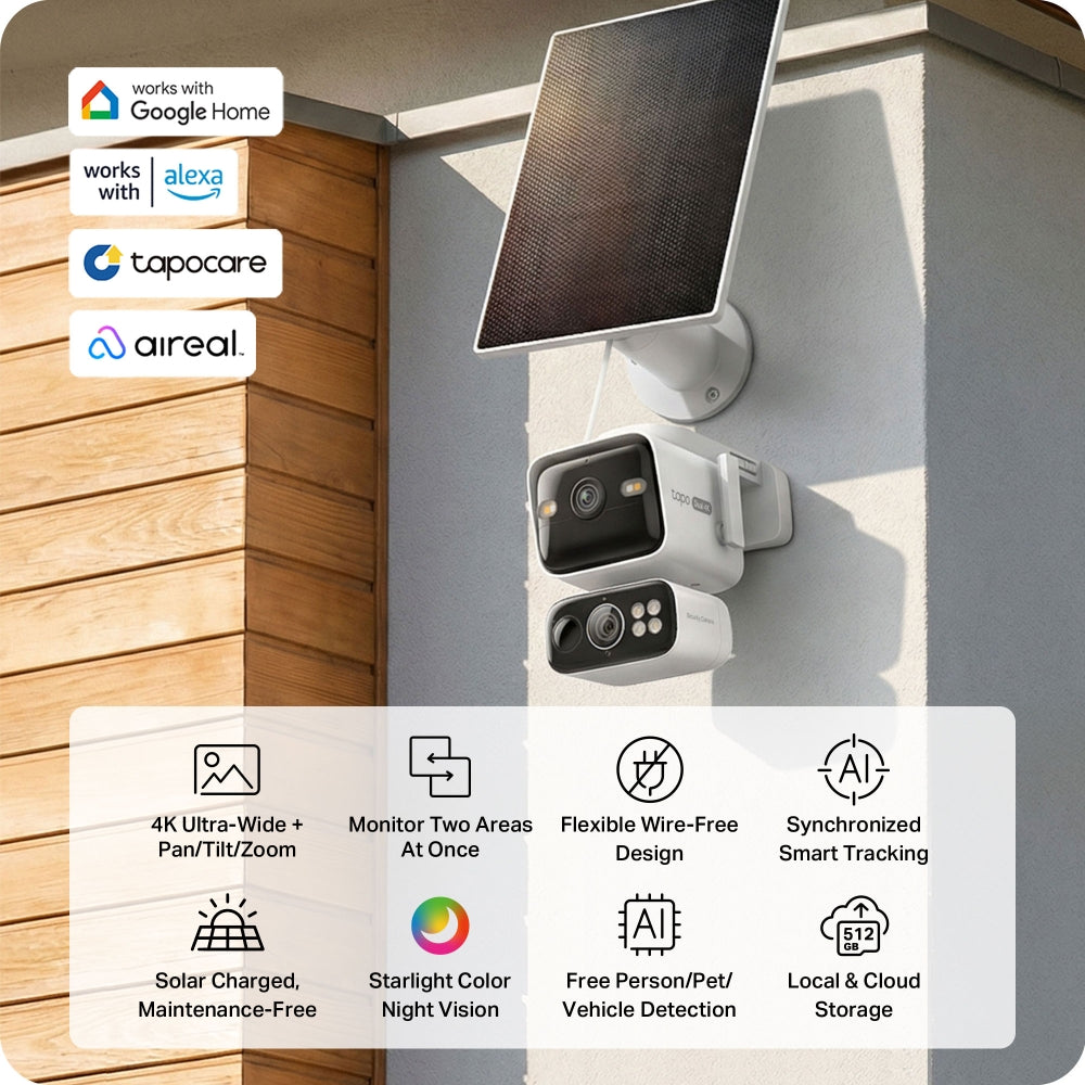 Tapo C675D KIT 4K Solar-Powered Dual-Lens Pan/Tilt Security Camera Kit