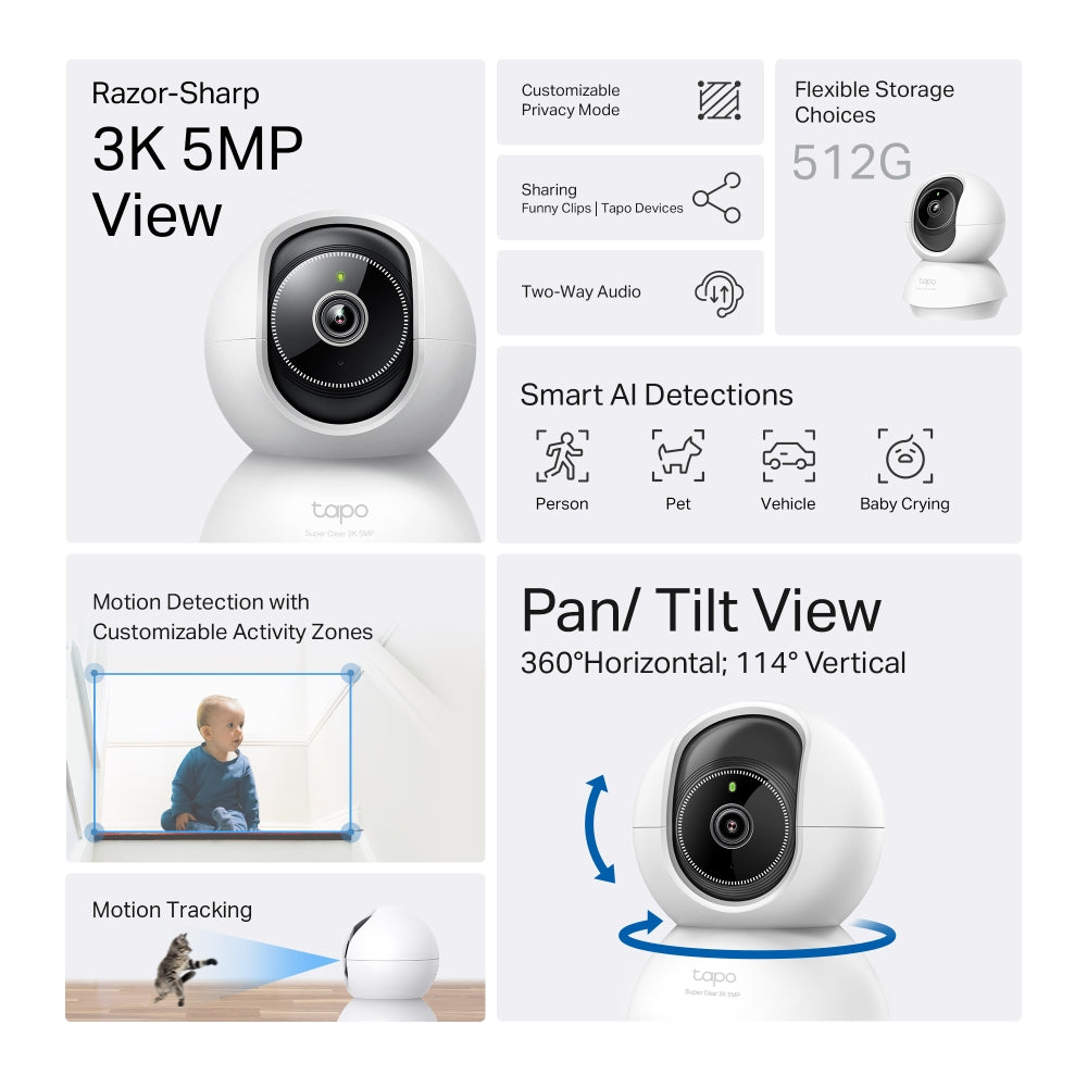 Tapo C230 Indoor 3K Wi-Fi Security Camera with Pan/Tilt/Zoom