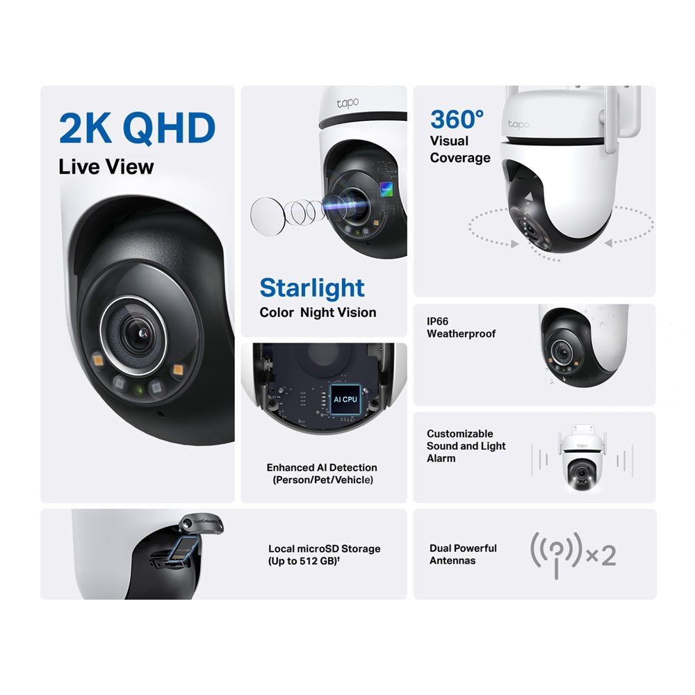Tapo C520WS 2K Outdoor Pan/Tilt/Zoom Security Camera Twin Pack