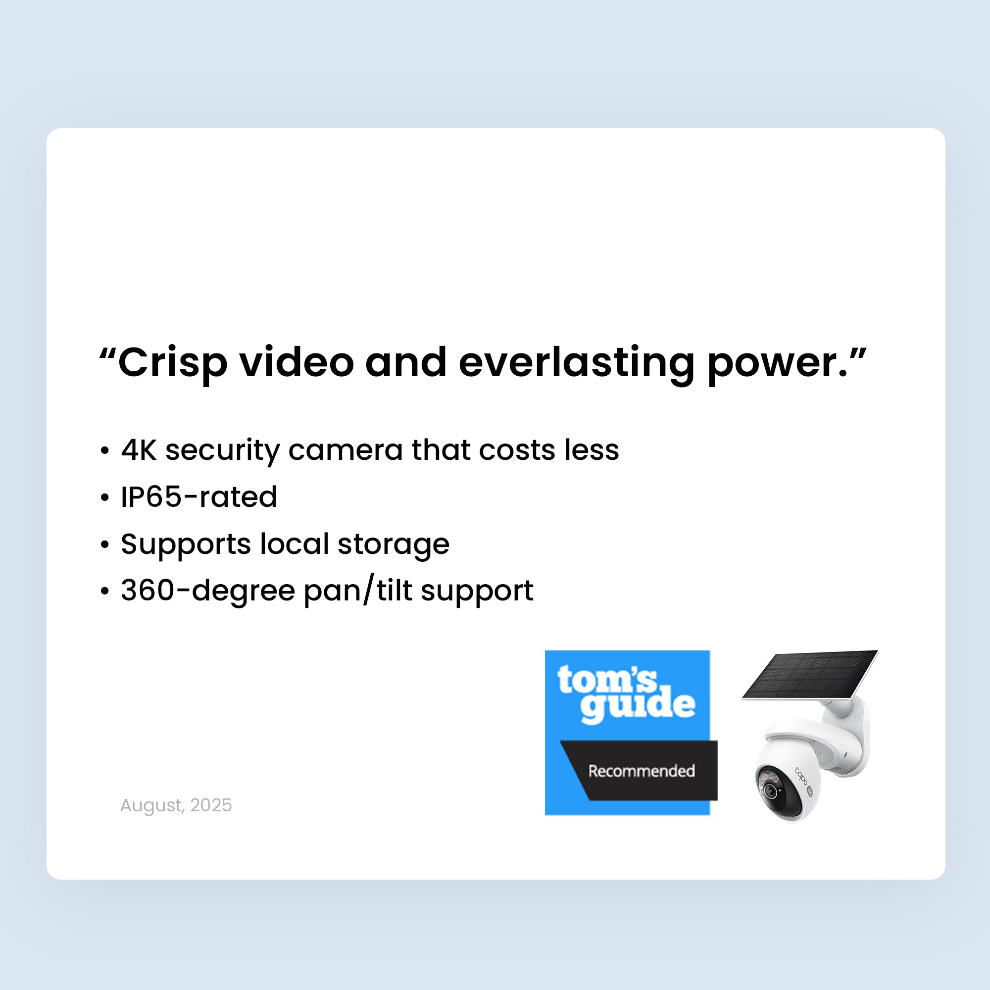 Tapo C660 KIT, Solar-Powered Pan-Tilt-Zoom 4K Security Camera