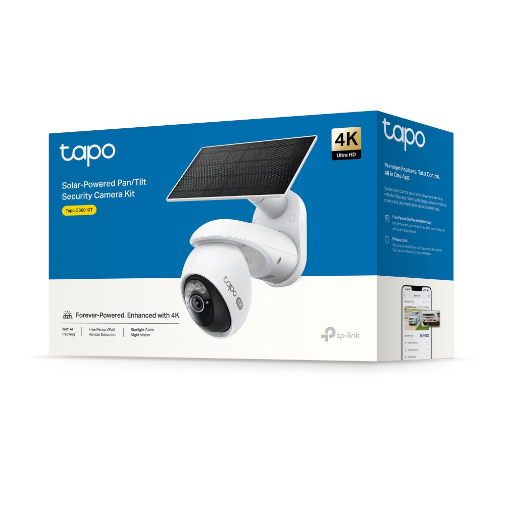 Tapo C660 KIT, Solar-Powered Pan-Tilt-Zoom 4K Security Camera