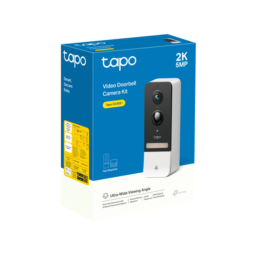 Tapo D230S1 Wireless Battery Video Doorbell + Chime & Hub Included