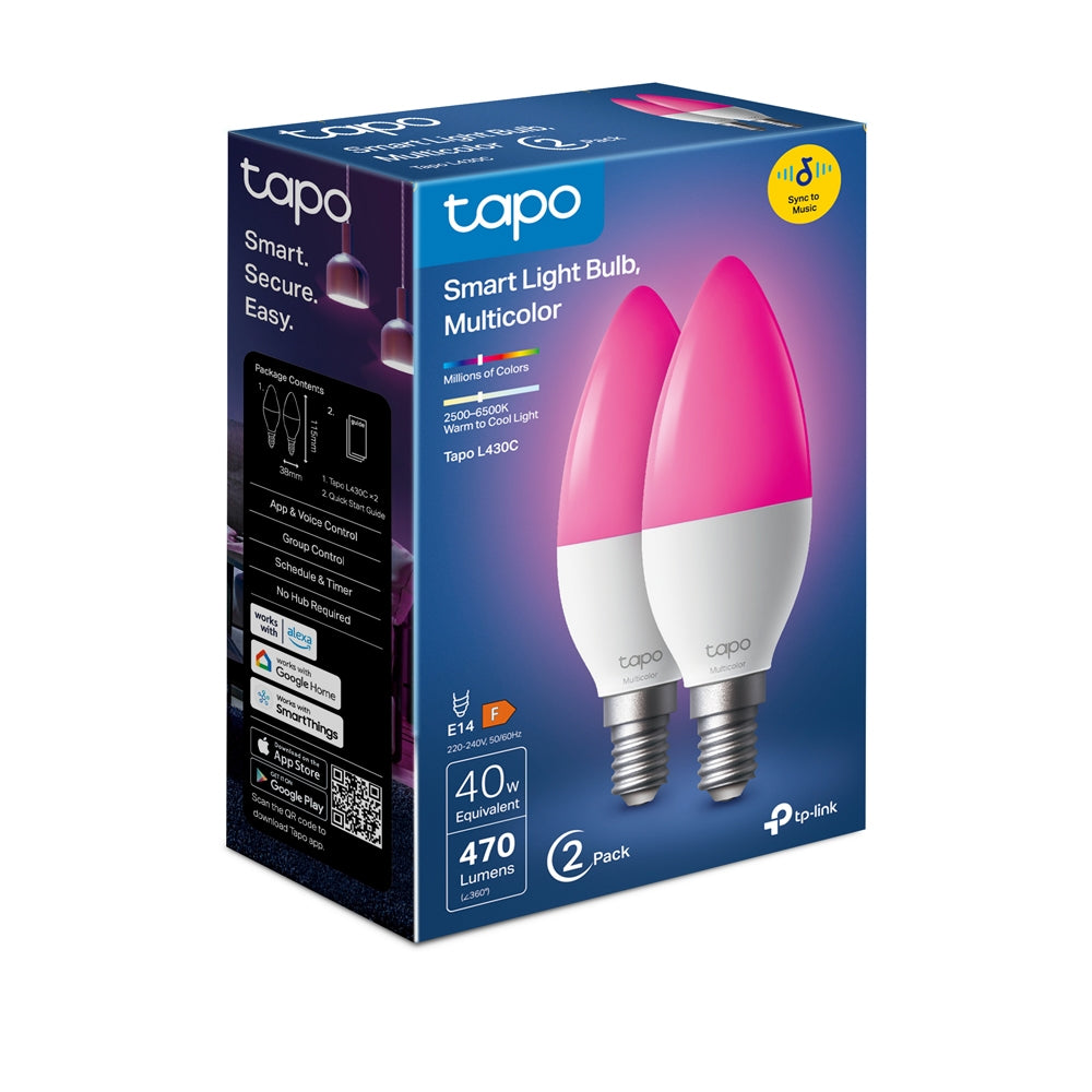 Smart Wi-Fi Candle Multicolour Light Bulb, Tapo L430C 2-pack