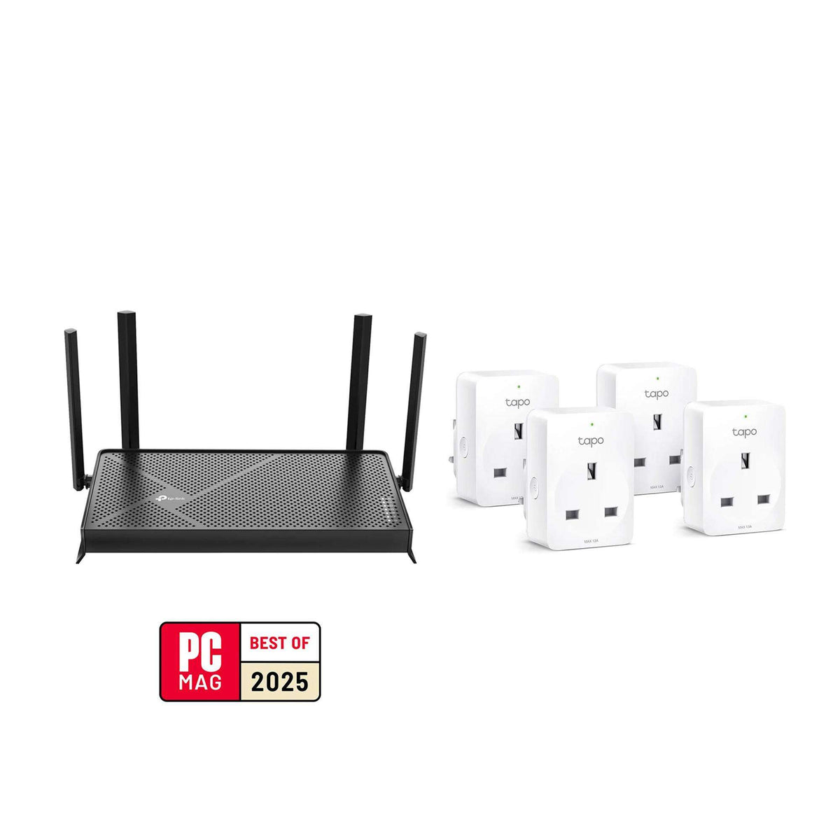 Archer BE3600 Wi-Fi 7 Router + Tapo P110 Smart Plug 4 Pack Bundle