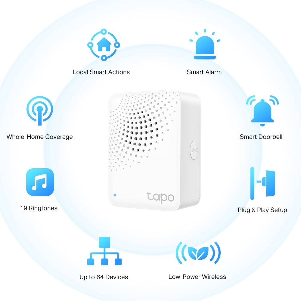 Smart Hub with Chime, Work with Smart Switch, Button and Sensor, Connect Up to 64 Devices, Tapo H100