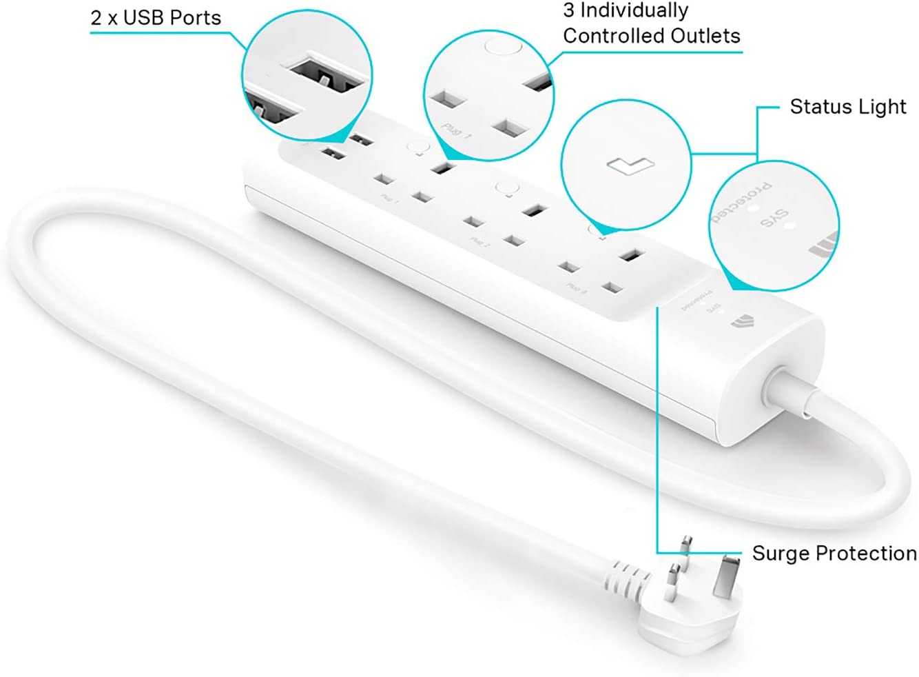 KP303 Kasa WiFi Power Strip 3 outlets with 2 USB Ports