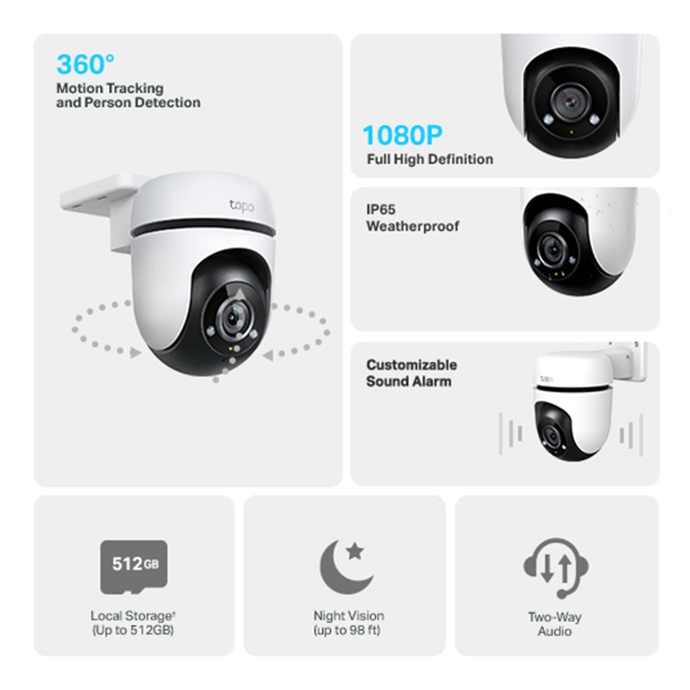 Outdoor Pan/Tilt Security Wi-Fi Camera, 1080P Full HD, Night Vision, Twin pack