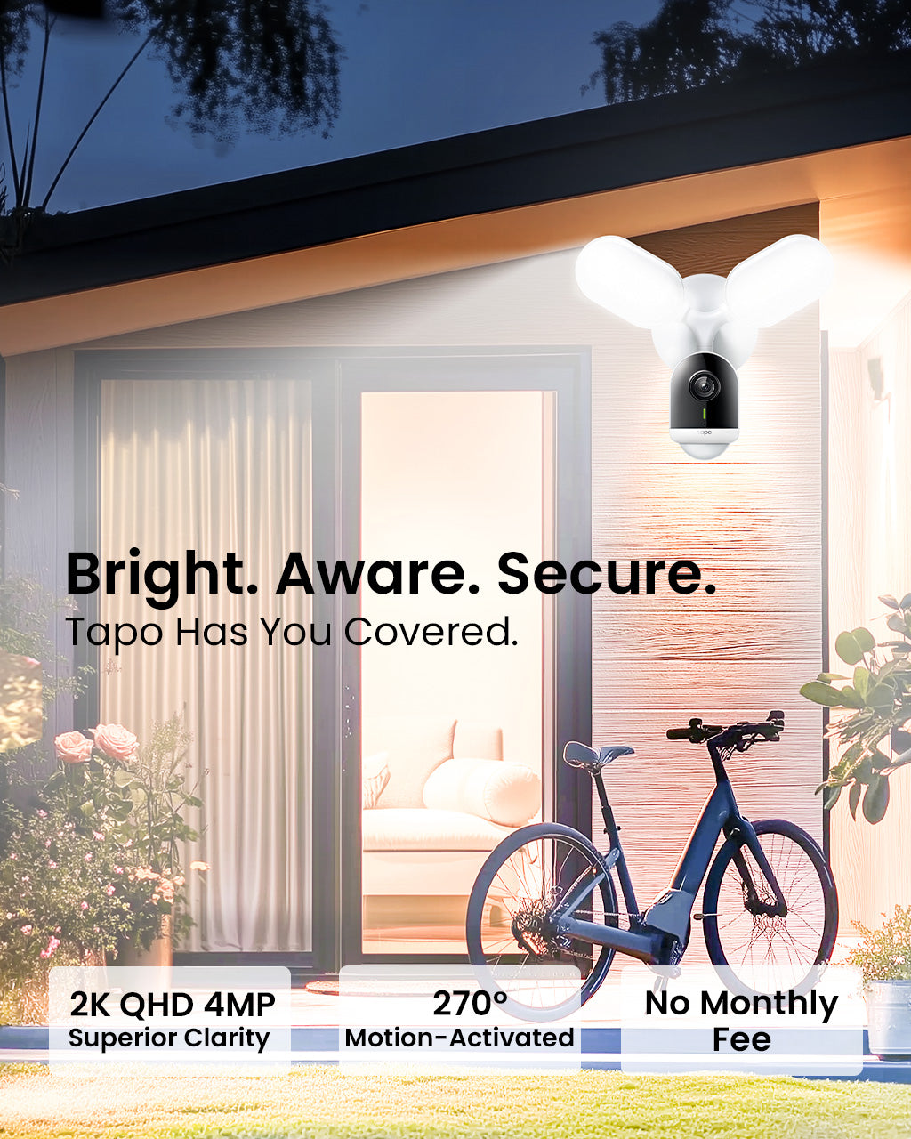 Floodlight Camera, Ultra Bright, 2K QHD, Tapo C720