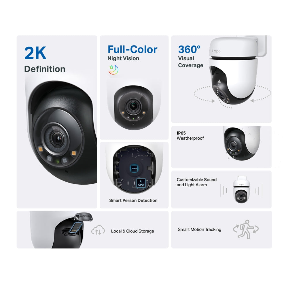 Tapo C510W Outdoor Pan/Tilt Security Wi-Fi Camera, 2K, Full-Color Night Vision