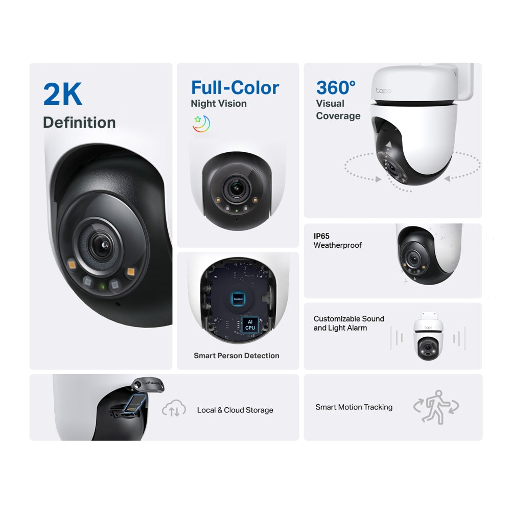 Tapo C510W Outdoor Pan/Tilt Security WiFi Camera, 2K, Full-Color Night Vision, Twin pack