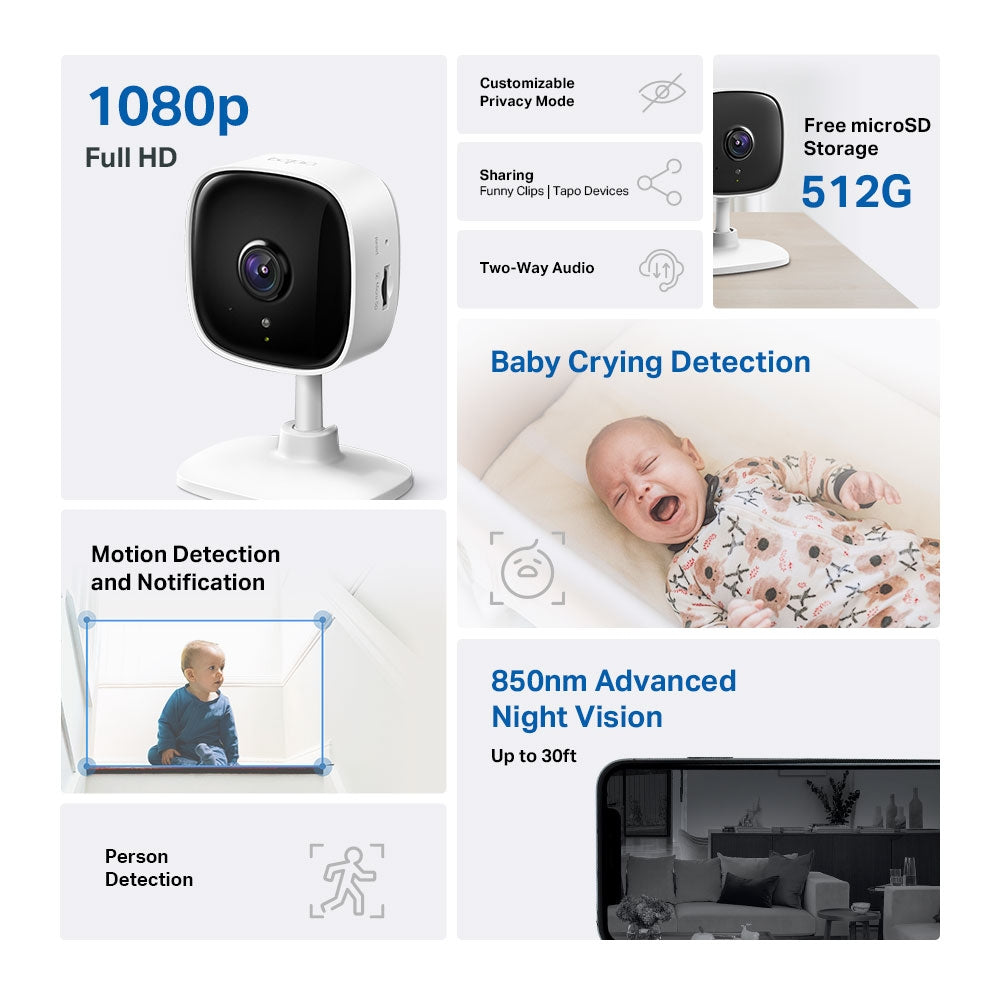 Tapo TC60 Mini Indoor 1080p Wi-Fi Security Camera Twin Pack