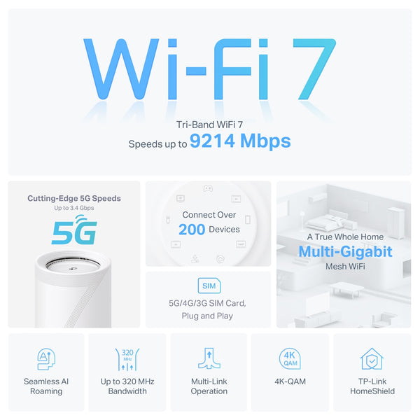 Deco BE65-5G, 5G BE9300 Tri-Band Whole Home Mesh Wi-Fi 7 System