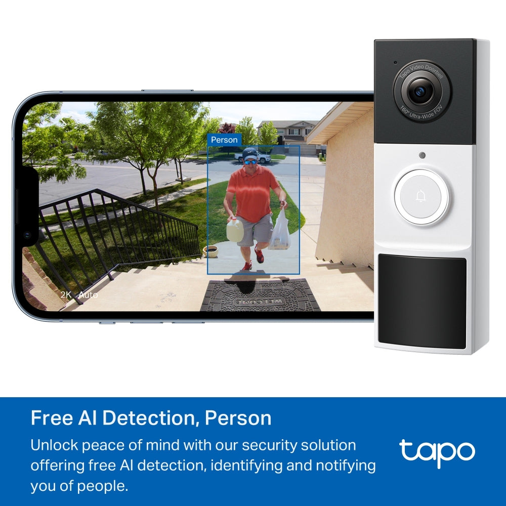 Battery Video Doorbell, 2K 3MP, Colour-Night Vision, No Hub Required, Tapo D210