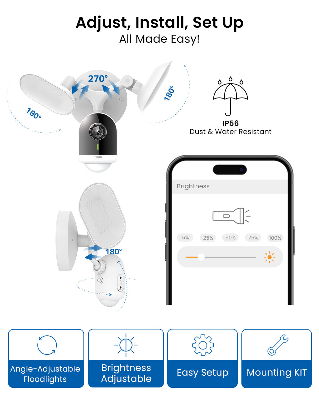 Floodlight Camera, Ultra Bright, 2K QHD, Tapo C720 Twin