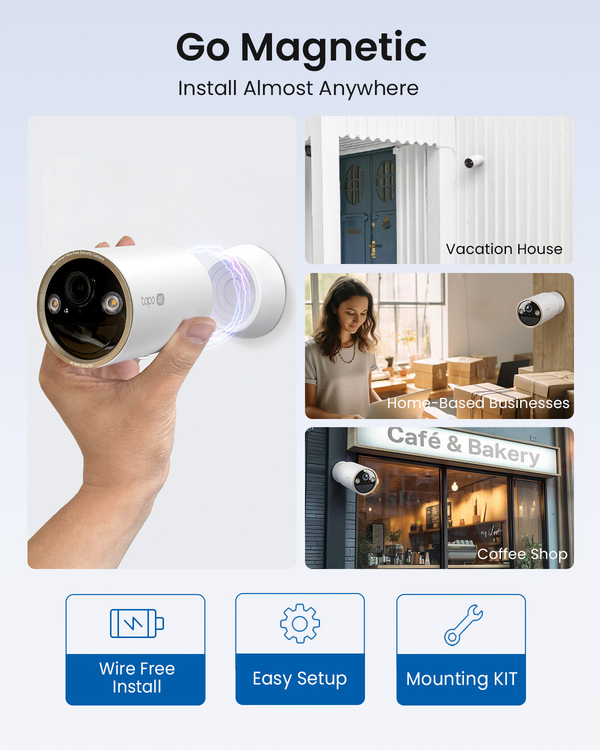 4K Clarity Battery Indoor/Outdoor Security Camera, Magnetic Base, Tapo C460 Twin Pack