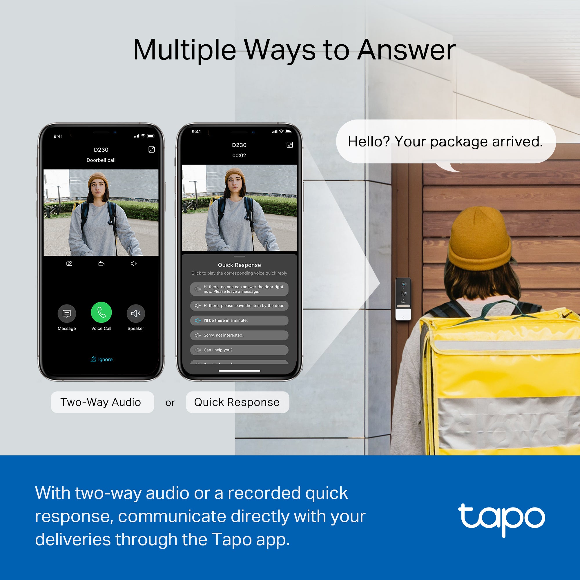 Tapo D230S1 Wireless Battery Video Doorbell + Chime & Hub Included