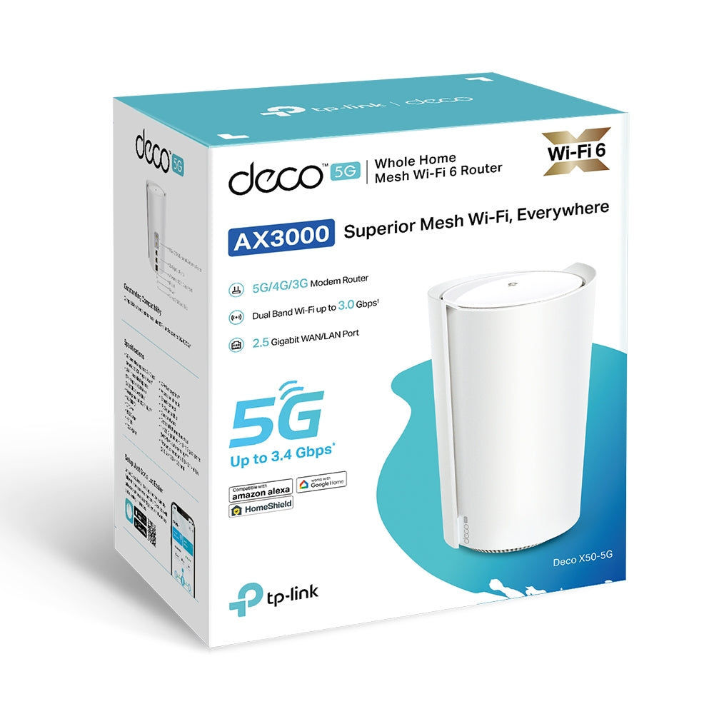 Deco X50-5G, 5G AX3000 Whole Home Mesh Wi-Fi 6 Router, Build-In 5G Modem