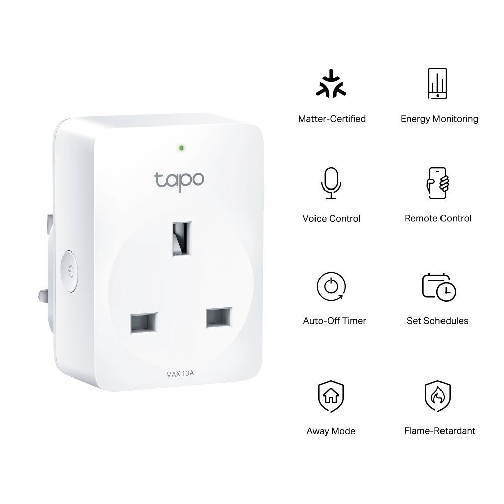Tapo P110M Matter Compatible Mini Smart Wi-Fi Plug, Energy Monitoring, Twin pack