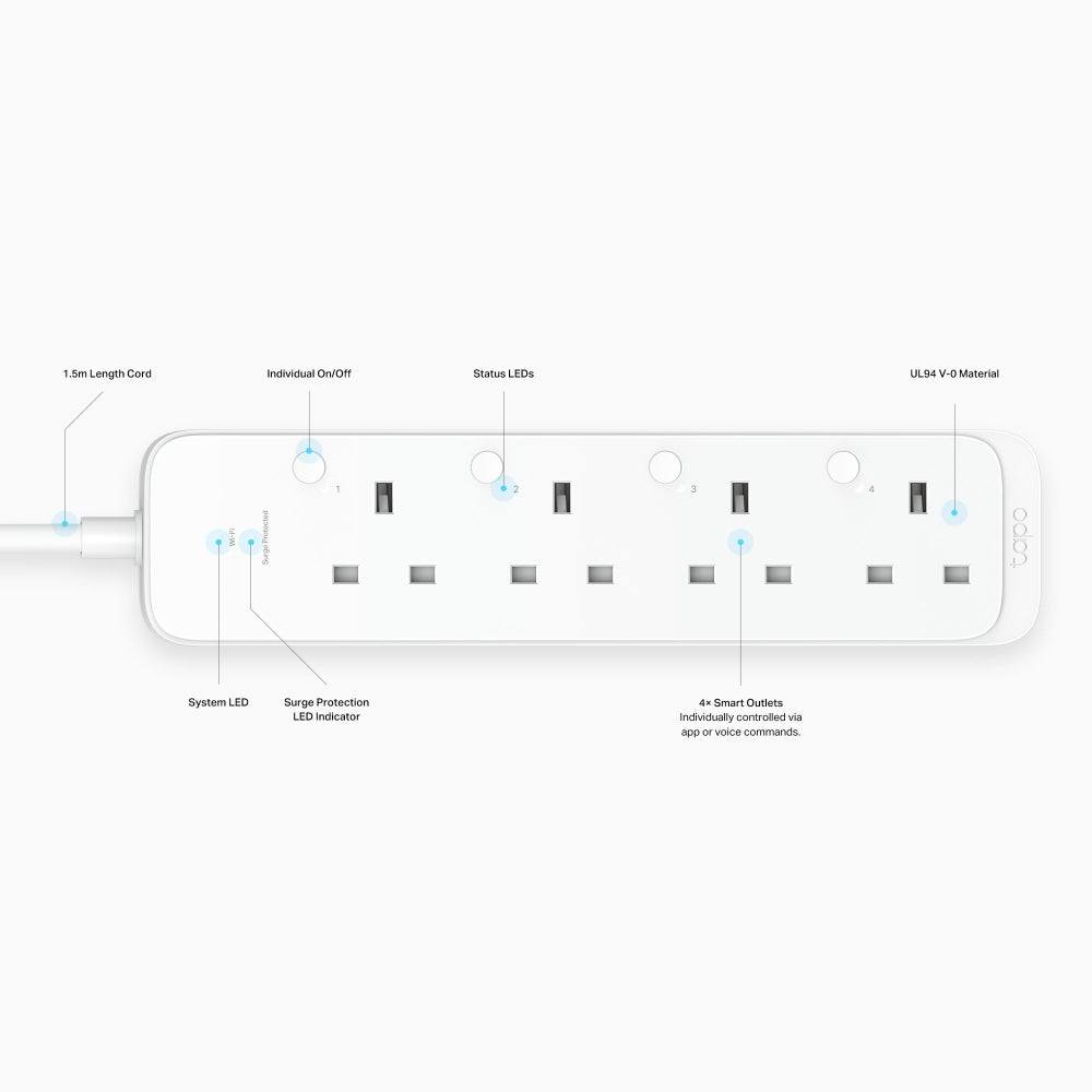 Smart Wi-Fi Power Strip, Energy Monitoring, Matter Compatible, Tapo P304M