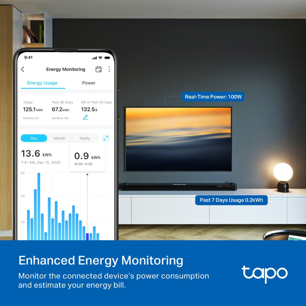 Tapo P110M Matter Compatible Mini Smart Wi-Fi Plug, Energy Monitoring, Twin pack