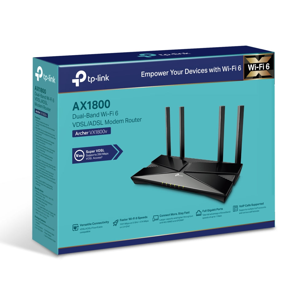 Archer VX1800v AX1800 Dual-Band Wi-Fi 6 VDSL/ADSL Modem Router