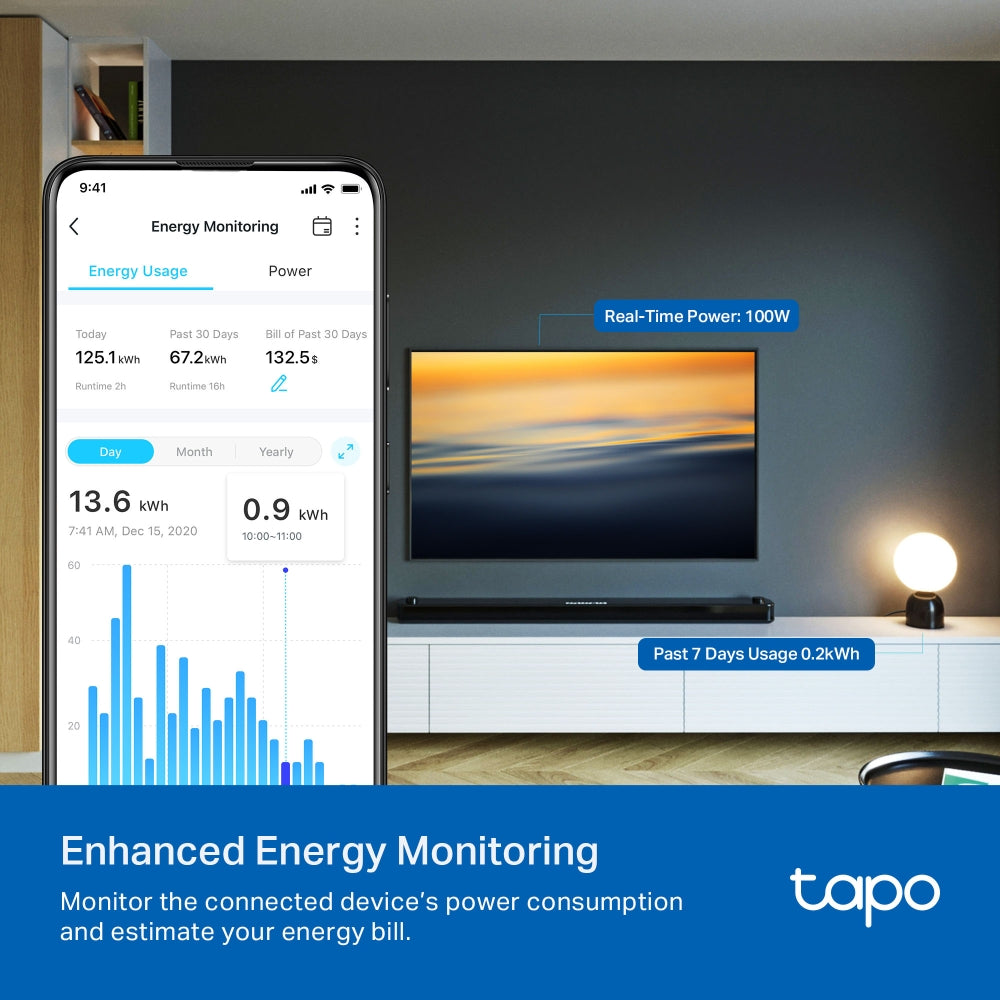 Smart Wi-Fi Power Strip, Energy Monitoring, Matter Compatible, Tapo P304M