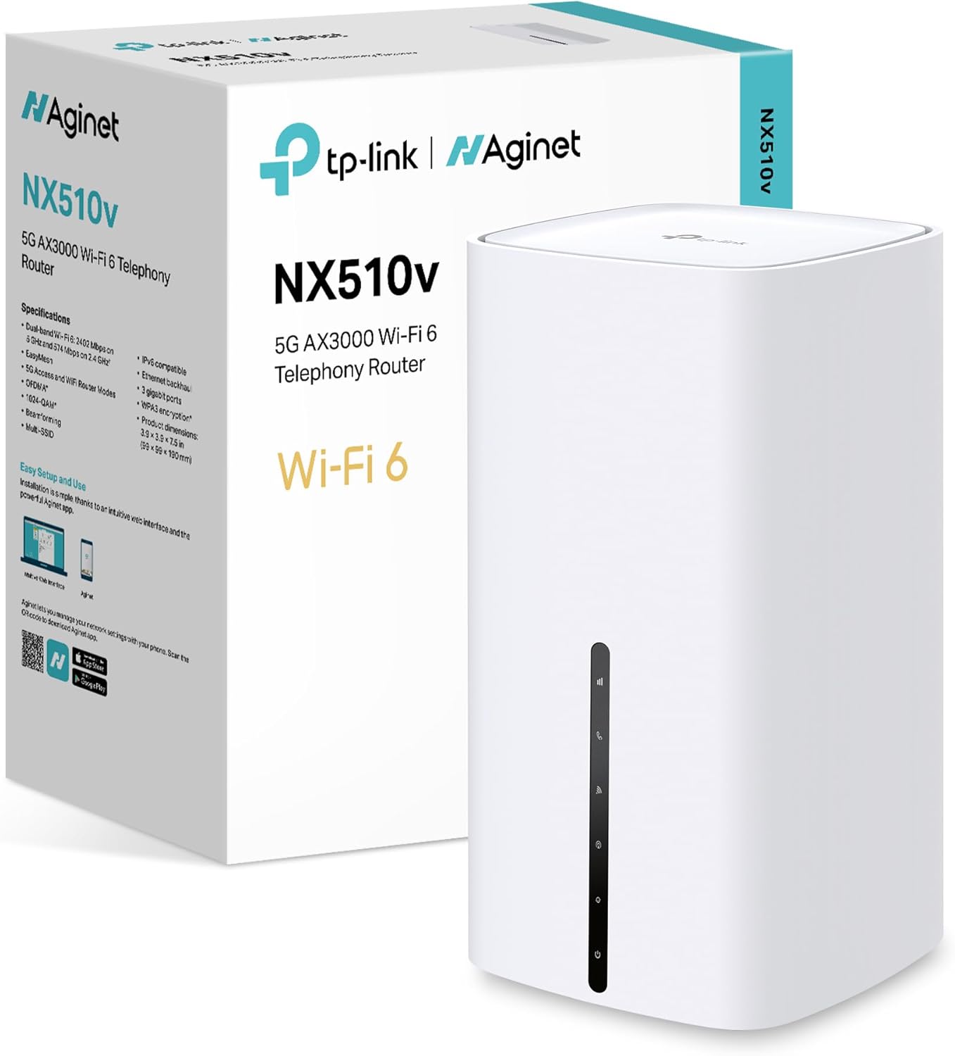 NX510V AX3000 Wi-Fi6 5G router with SIM Slot, Aginet 5G router, EasyMesh Telephony, Plug and Play Wi-Fi 6 Router, Full Gigabit Ports, VOLTE/CSFB