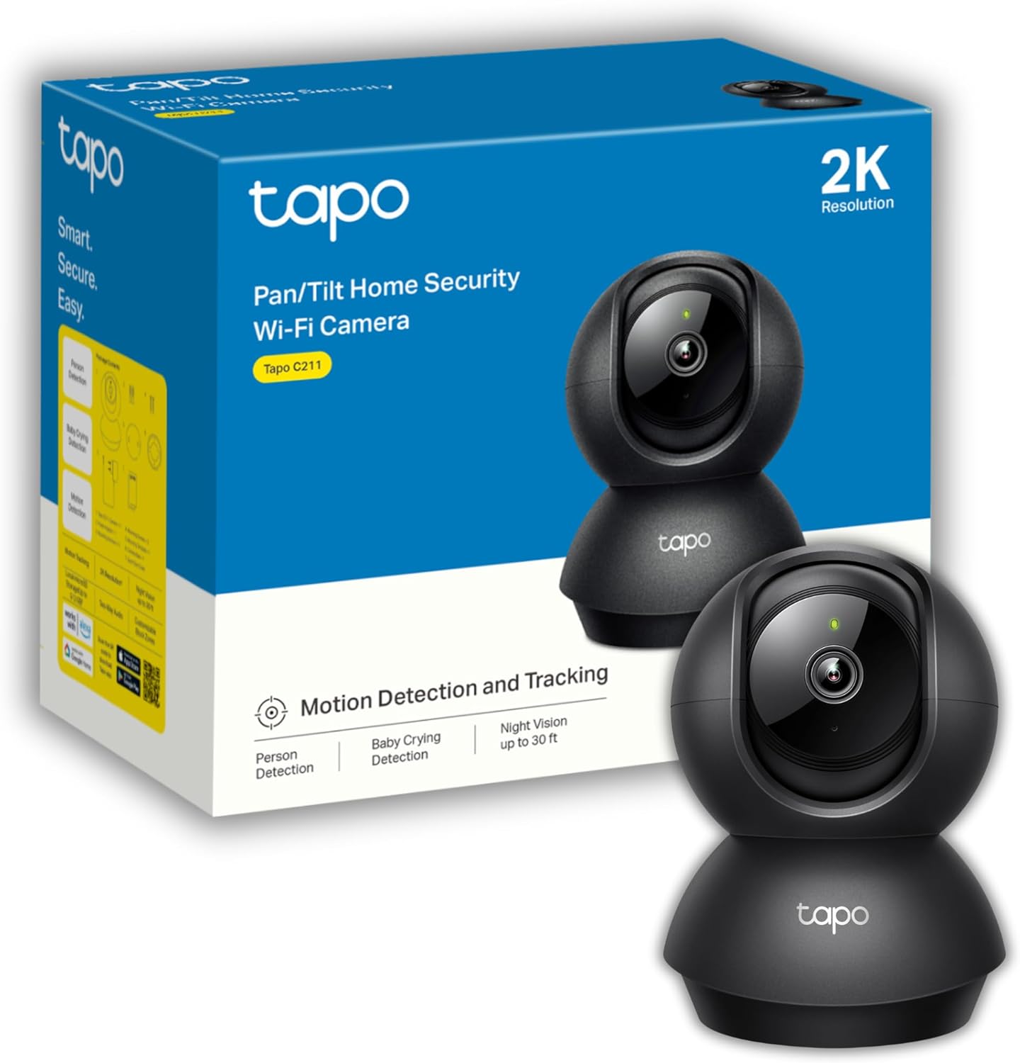 Tapo C211 Black Indoor 2K Wi-Fi Security Camera with Pan/Tilt/Zoom Twin Pack
