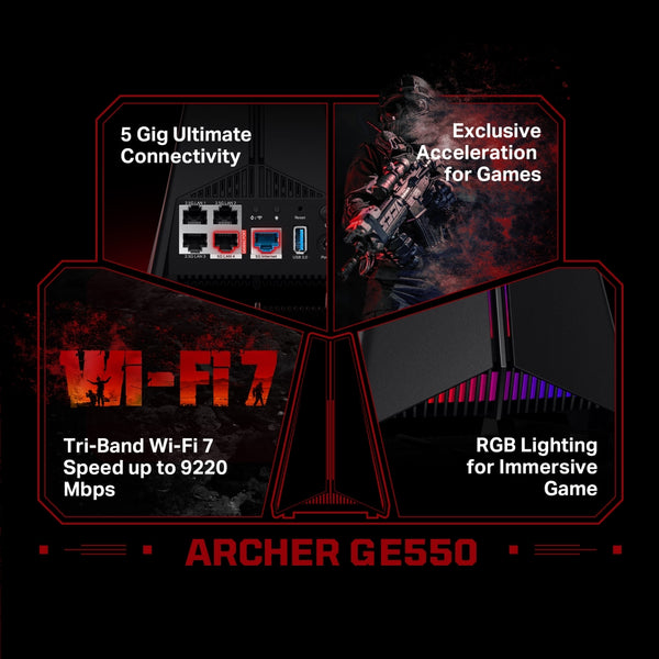 Archer Wi-Fi 7 GE550 Gaming Router + Deco BE9300 3-Pack Mesh System Bundle