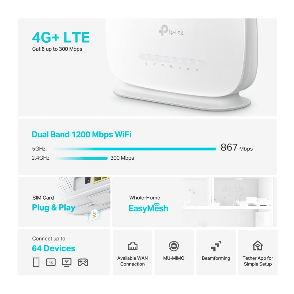 Archer MR505 4G+ Cat6 AC1200 Wireless Dual Band Gigabit Router