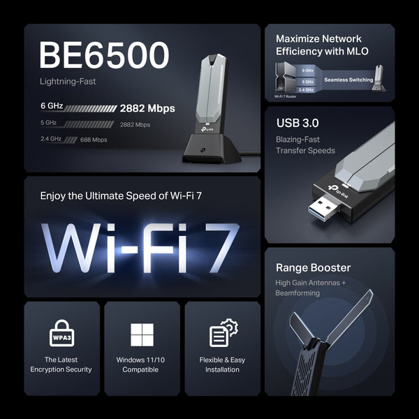 Archer TBE400UH BE6500 Wi-Fi 7 High Gain Wireless USB Adapter