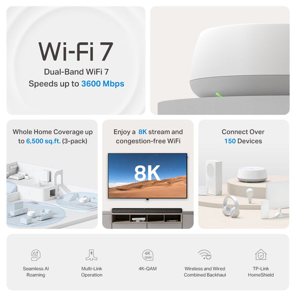Deco BE3600, Whole Home Mesh Wi-Fi 7 System, 3 packs