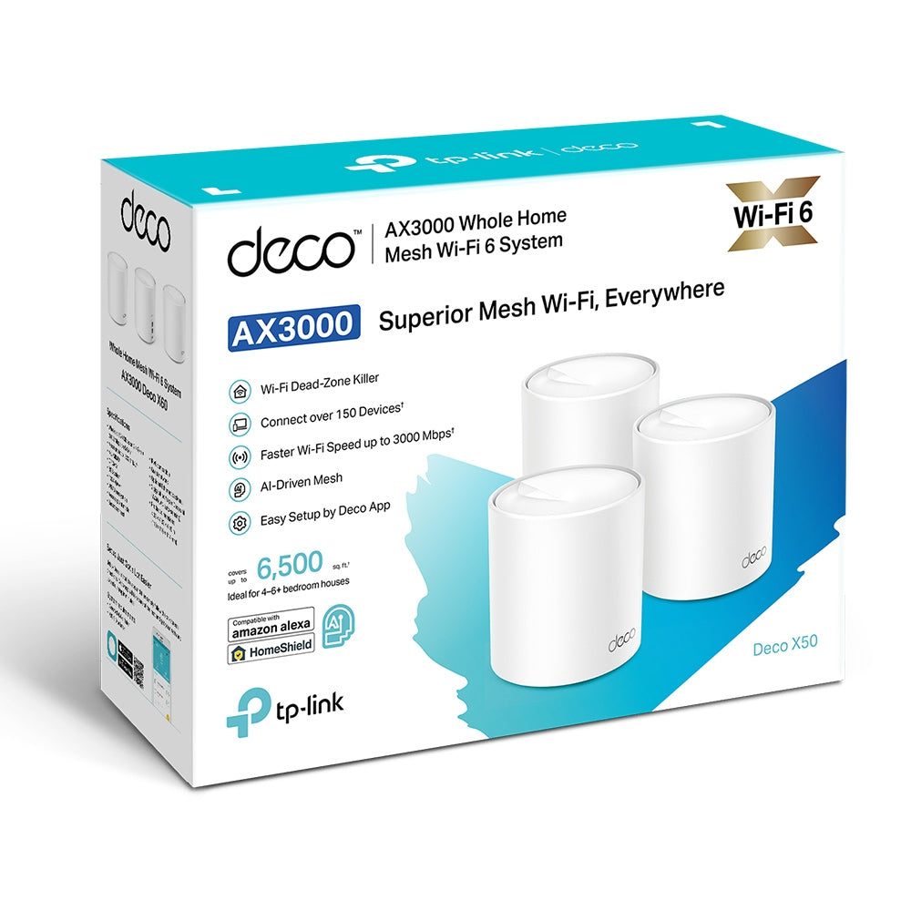 Deco X50, AX3000 Whole Home Mesh Wi-Fi 6 System