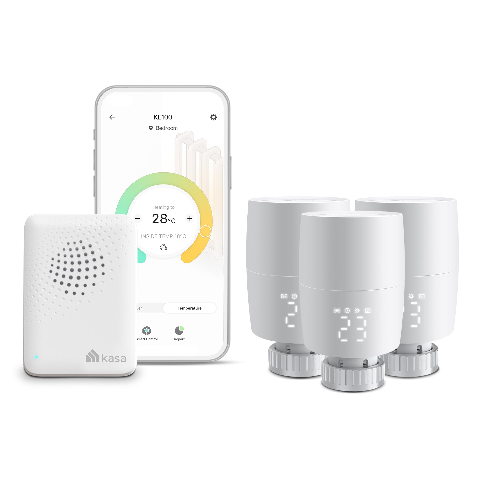 3-Kasa Smart Thermostatic Radiator Valve with Hub, Supports Kasa App, KE100 TKIT