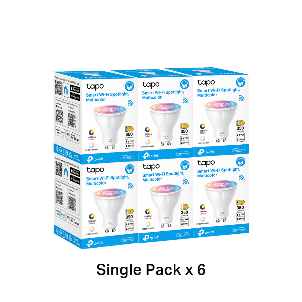 Tapo L630 Smart Gu10 Spotlight Bulb, Multicolour, 6-pack