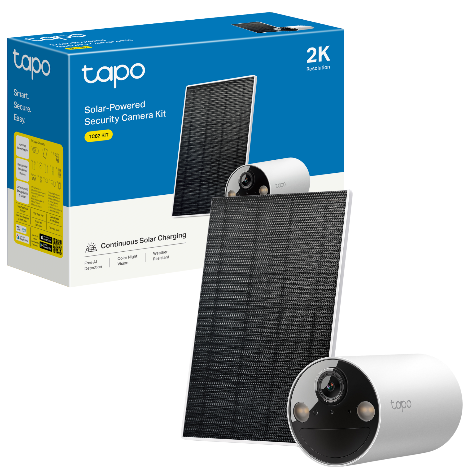 Solar-Powered Battery Cam Kit, 2K 3MP, Colour Night Vision
