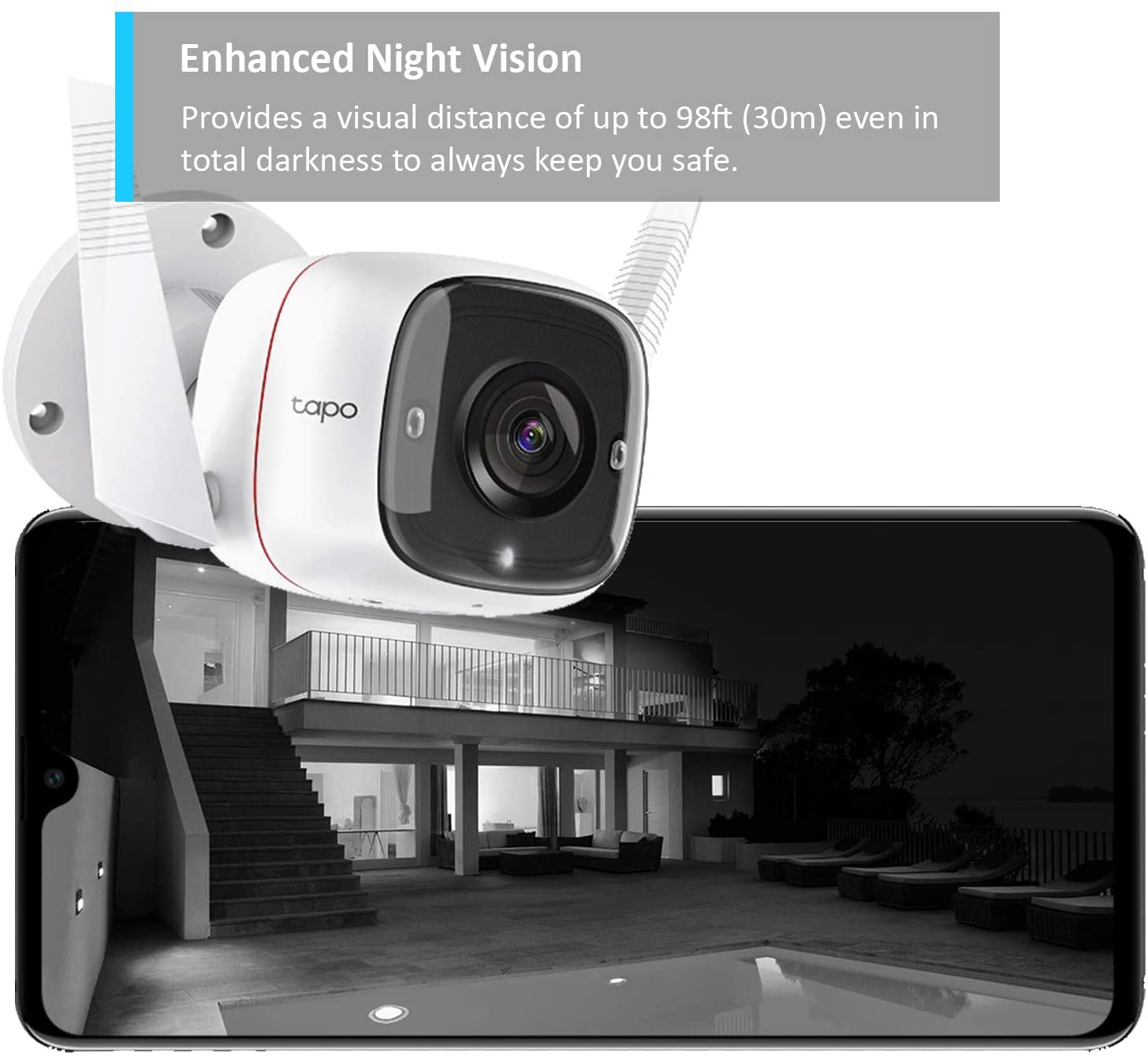 Outdoor Security Cam, 3MP Crystal-Clear, Night Vision, Wired/Wireless, Tapo TC65 Twin