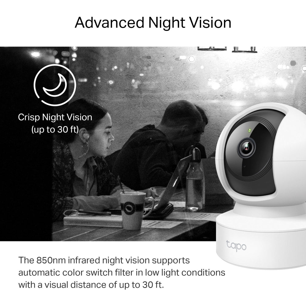 Indoor Pan Tilt Ethernet/Wi-Fi Camera, 2K 3MP, Advanced Night Vision, Tapo C212