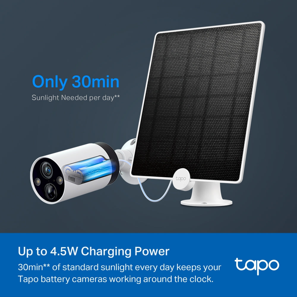 Solar Panel, Non-Stop Solar Power, Work with Battery-Powered Cam, Tapo A200