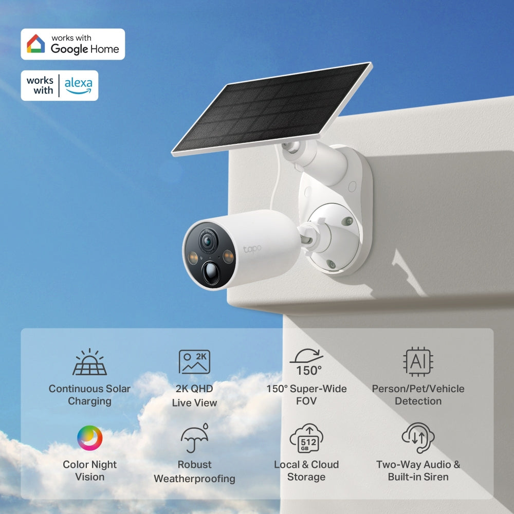 Solar-Powered Security Camera Kit, 2K QHD, Colour Night Vision, Tapo C Solar-Powered Security Camera Kit, 2K QHD, Colour Night Vision, Tapo C