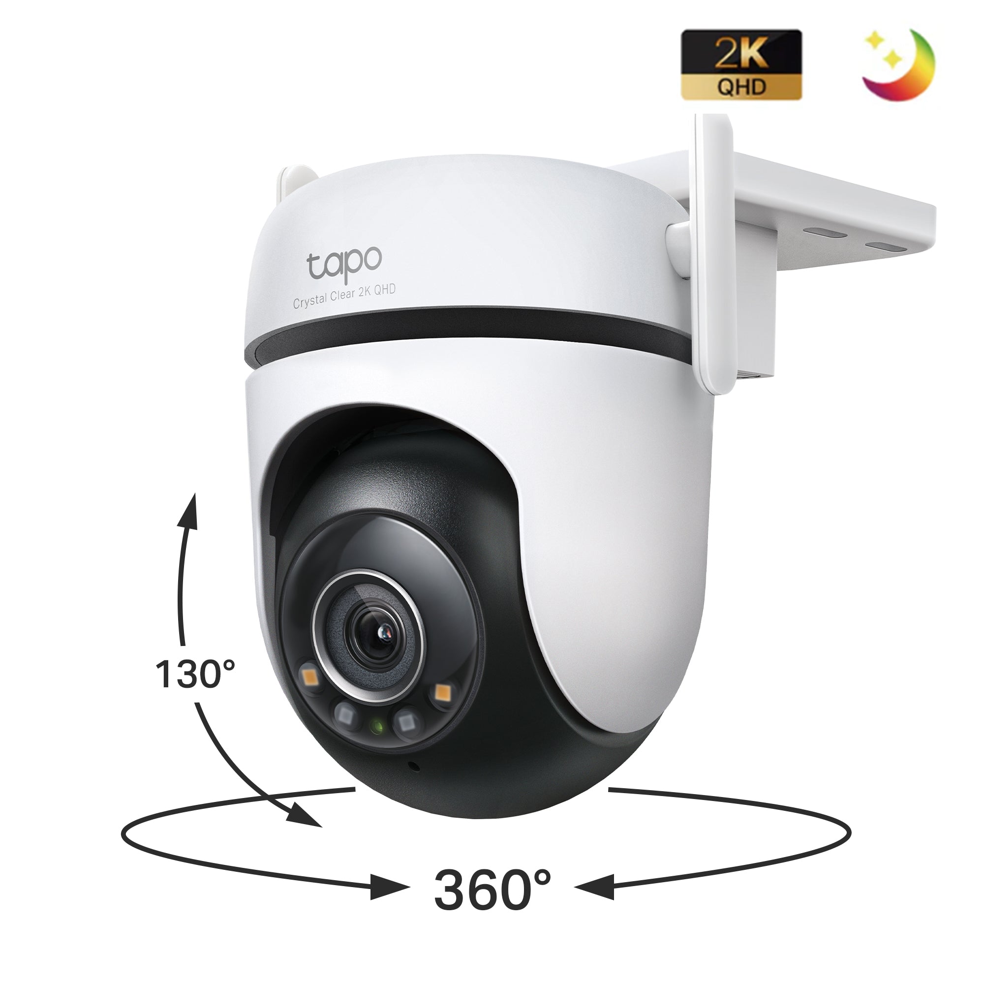 Outdoor Pan Tilt Camera, 2K QHD, Full-Colour Night Vision, Dual Antenn